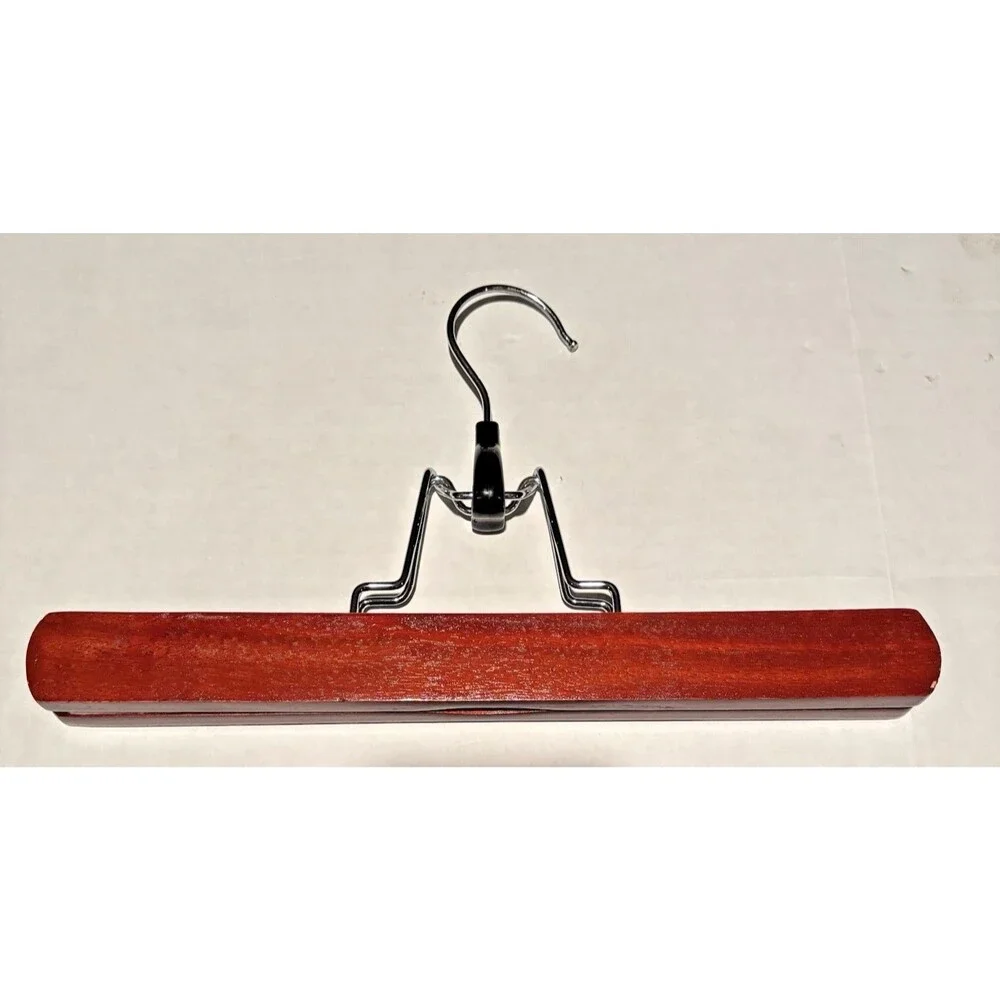 Vintage Lot Of 4 Wooden Hangers Lined Collectible For Pants Slacks Skirts 11”